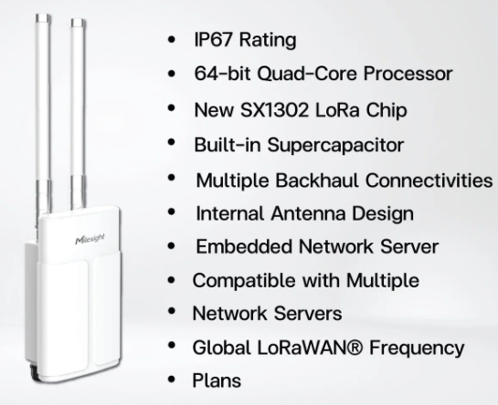 شراء بوابة Milesight UG67 الخارجية لشبكة LoRaWAN – سعر إصدار EU868/US915 مع 4G LTE وPoE
