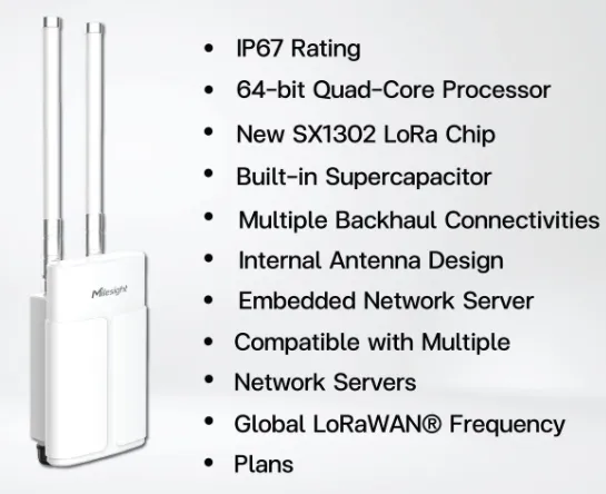 Comprar gateway LoRaWAN externo Milesight UG67 – preço EU868/US915 com 4G LTE e PoE
